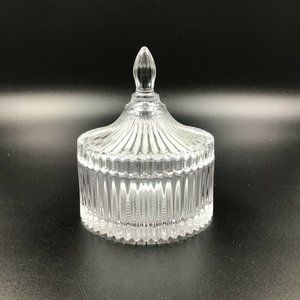 Mikasa Diamond Fire 6" Cover Trinket Powder Dish with Lid Ribbed Clear